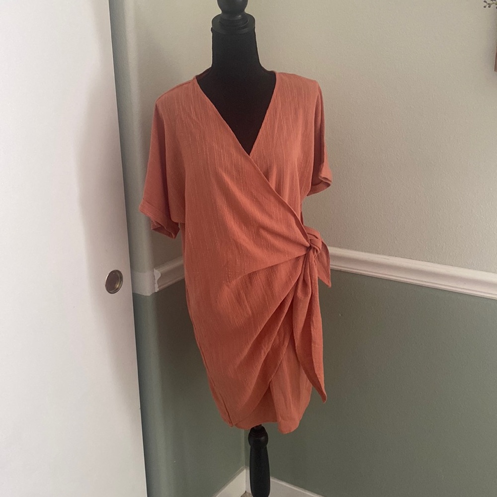 Gauze Faux-Wrap Dress